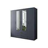 BETTSO -Drehtürenschrank, Kleiderschrank mit Spiegel, 3 Schubladen und 4 türen, Elegantes Schlafzimmer Dunkelblau Schrank, Jugendzimmer-GAMA 200 Dunkelblau