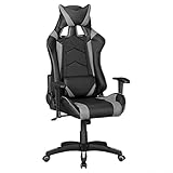 möbelando Score - Gaming Chair aus Kunstleder in Schwarz/Grau | Schreibtisch-Stuhl in Leder-Optik | Design Racing Chefsessel mit Armlehne | Gamer Bürostuhl mit Sport-Sitz und Kopfstütze