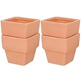 Yardwe 4 Stück Kaktus Tontöpfe Sukkulenten Topf Terrakotta Blumentöpfe Pflanzentopf Eckige Bonsaischale Blumenkübel Pflanzenkübel für Sukkulent Kakteen Sämling Keimling Hellbraun