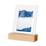 XIGUI 20.3 cm bewegliches Sandkunst-Malerei, Nachtlicht, 3DDynamisches Sandbild mit beweglichem LED-Sandbild mit quadratischem Glas, fließender Sand in Bewegung, Büro, Dekoration (blau)