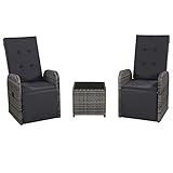 Hommdiy 3X Garten Liegestuhl mit Auflage Gartenstuhl Relaxstuhl Sessel Sonnenliege Hochlehner Stuhl Gartensessel Gartenmöbel Poly Rattan Grau