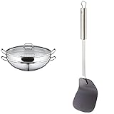 WMF Macao Wok-Set Induktion 4-teilig, Wok-Pfanne 36 cm mit Glasdeckel, Ablagegitter& Profi Plus Wok-Wender Kunststoff 36,2 cm, Pfannenwender, Kunststoffvorderteil, hitzebeständig