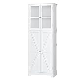 HOCSOK Badezimmerschrank, Badschrank mit 4 Türen und 6 Fächern, Hochschrank Küchenschrank für Badezimmer, Wohnzimmer, Esszimmer, Büro, Weiß
