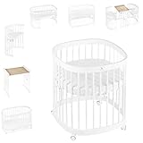 tweeto® Babybett Kinderbett 7-in-1 (Plus) | bis zu 10 Funktionen | inkl. atmungsaktiver Matratze (Weiß)