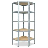 shelfplaza® 200x90x60cm Home Eckregal Schwerlast verzinkt/Metallregal Eckregal stehend 5 Böden je 175kg Tragkraft/Corner Shelf Schwerlastregal Ecke/Steckregal Schwerlastregal Eckregal