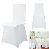 UISEBRT 100pcs Stuhlhussen Stretch Set - Weiß Stuhlbezug Elastisch Stühle Schutz Abnehmbarer Waschbarer Universal Chair Cover für Büro Hotel Esszimmer Bankett Hochzeit Party Deko(100 Stück)