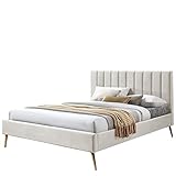 Mirjan24 Bett Flavia New, Doppellbett mit Lattenrost und Polster Kopfteil, Elegante Ehebett, Farbauswahl, Bettgestell, Schlafzimmer Schlafmöbel (CFF0007-25 Beige, 160 x 200 cm)