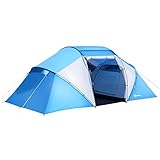 Outsunny Campingzelt Familienzelt Tunnelzelt mit 2 Schlafkabinen 4-6 Personen Blau L430 x B240 x H170cm