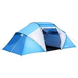 Outsunny Campingzelt Familienzelt Tunnelzelt mit 2 Schlafkabinen 4-6 Personen Blau L430 x B240 x H170cm