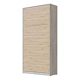 SMARTBett Standard 90x200 120x200 140x200 160x200 Komfort Lattenrost | ausklappbares Wandbett, Wandklappbett fürs Gästezimmer, Büro, Wohnzimmer, Schlafzimmer 90x200 Vertikal Komfort Beton/Wildeiche