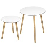 SONGMICS Beistelltisch-Set rund, 2 Moderne Sofatische, minimalistisch, skandinavischer Stil, Couchtische mit Beinen aus Massivholz, Tischkombination fürs Wohnzimmer, Balkon, Kiefernholz LET07WN