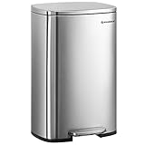 SONGMICS Mülleimer Küche, 50 Liter, Abfalleimer, Treteimer, mit Deckel, Softclose, Fußpedal, Stahl, Inneneimer, silbern LTB050E01