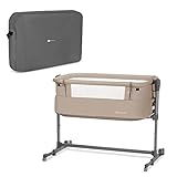 Kinderkraft Beistellbett NESTE UP, Babybetten, Zustellbett, Kinderbett, Kinderreisebett, 2 in 1, Höhenverstellung, mit Zubehör, Matratze, Leichte Konstruktion 9 kg, Beige