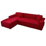 GUYIRT Sofabezug L Form 2 Stücke, Hohe Dehnung L Form Sofa überzug Für 5 6 Sitzer, Spandex-Stoff Couchbezug L Form Weicher Möbelschutz Für Haustiere Im Wohnzimmer -Rot-4+2 Sitzer