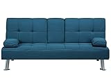 Beliani Praktisches Schlafsofa mit zusätzlicher Armlehne klappbar Polsterbezug blau Roxen