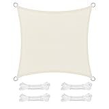 SONGMICS Sonnensegel 3x3m Sonnenschutz HDPE Stoff Atmungsaktiv Wasserdurchlässig für Terrasse Garten Balkon Camping Quadratisch Konkav 2m Saiten Beige GSS33IV