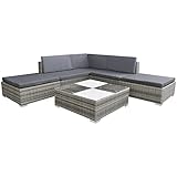 Hommdiy 6-TLG. Garten-Lounge-Set mit Auflagen Poly Rattan Grau