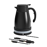 TEMKIN Teekanne mit Infuser 12V 24V Auto Wasserkocher Auto Wasserkocher Wasserkocher Großer LKW Auto Tragbarer Edelstahl Wasserkocher 1200ML (Color : Black) Teekanne