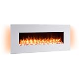 RICHEN Yoash Elektrokamin - Elektrischer Wandkamin mit Heizung 1000/2000 W, realistischer 3D-Flammeneffekt, LED-Beleuchtung, Fernbedienung programmierbar, Timer, Thermostat - Weiß