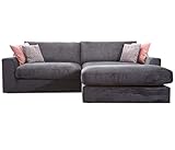 CAVADORE Ecksofa Fiona mit Recamiere rechts/Große Eckcouch inkl. Rückenkissen im modernen Design / 277x90x199 / Webstoff Grau