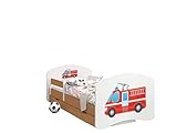 HappyBabies - Doppelseitiges Kinderbett MIT SCHUBLADE Modernes Design mit sicheren Kanten und Absturzsicherung Schaumstoffmatratze 7 cm Buche (Feuerwehrauto, 180/90)