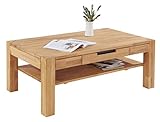 TaBoLe Couchtisch Beistelltisch Kernbuche massiv naturgeölt mit Schubkasten und Ablageplatte B115 x T70 x H45 cm