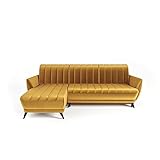 Siblo Ecksofa mit Schlaffunktion Rolo Kollektion - Große Couch L Form 4 Personen - Schlafcouch mit Bettkassen - Klappsofa mit Bettkasten Sofa 4-Sitzer - 252x162x86 cm - Gelb - Linke Ecke