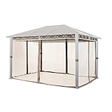 Moskitonetz für Gartenpavillon Rendezvous Deluxe 3x4 m - Polyester - Insektengitter inkl. Haken, mit Reißverschluss - Cappuccino