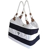 WildStage XL Strandtasche mit Reißverschluss - 45 x 24 x 36 cm - Hochwertige Schultertasche mit Innentasche - Saunatasche - Umhängetasche - Tragetasche - Damen Shopper - Blau und Weiß