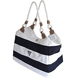 WildStage XL Strandtasche mit Reißverschluss - 45 x 24 x 36 cm - Hochwertige Schultertasche mit Innentasche - Saunatasche - Umhängetasche - Tragetasche - Damen Shopper - Blau und Weiß