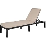 Melko Polyrattan Sonnenliege Schwarz mit Auflage Gartenliege inkl. 5-Fach Verstellbarer Lehne Relaxliege Liegenauflage Beige Strandliege wetterfest Loungeliege pflegeleicht