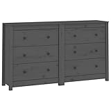 Kommode mit 6 Schubladen, Beistellschrank Sideboard Schrank Aufbewahrungsregal Standregal für Wohnzimmer Esszimmer Schlafzimmer Flur, Grau 140x35x80 cm Massivholz Kiefer