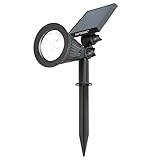 HOFTRONIC - Solar Gartenstrahler Bend IP65 Wasserdicht 6000K Gartenleuchte LED Solarlampen für Außen Solarleuchte Erdspieß Wegeleuchte mit Wintersolar Solarpanel Kaltweiß Garten Solarstrahler