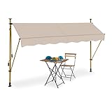 Relaxdays Klemmmarkise, 300 cm breit, höhenverstellbar, Sonnenschutz Balkon ohne Bohren, UV-beständig, Kurbel, sand/gold