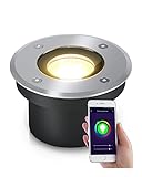 lambado® Flacher LED Bodeneinbaustrahler für Aussen mit RGB Farbwechsel dimmbar - Alexa & Google Home steuerbar per App - Bodenleuchte/Bodenstrahler IP67 aus Edelstahl - Befahrbar & Wasserdicht