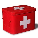Theo&Cleo Medizin Box Metall, Erste Hilfe Kasten Koffer Schrank, Arzneischrank Medizinkoffer Retro, Medizinschrank, 22 * 16 * 16 cm (Rot-22CM)