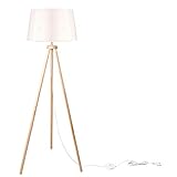 CCLIFE Modern Stehlampe LED Holz Standleuchte Stehleuchte Stoffschirm Schwenkbar E27 für Schlafzimmer Esszimmer Hotel Flur Halle, Farbe:Beige-Lampeschirm