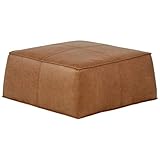 Rivet Moderner Polsterhocker, Leder und Schaumstoff, 91,4 cm, Cognac Ottoman Cognac