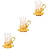 UPKOCH 3 Sets Kaffeetasse Und Untertasse Klare Tassen Klares Glas Teetassen Vintage-Tassen Cappuccino-Tassen Türkische Glaswaren Servier-Teetassen Teegeschirr-Set Tee-Sets