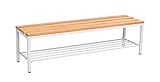 furni24 Bank Umkleidebank, Sitzbank für Umkleideräume mit Schuhrost BxHxT: 100x42x40 cm, Umkleidesitzbank, Umkleidebank, Garderobenbank, Sportbank, Bank mit Echtholz für Fitnessstudio