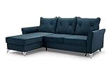 MOEBLO Ecksofa mit Schlaffunktion und Stauraum für Wohnzimmer (238cmx161cmx97cm)-BOLO (Ottomane Links, Blau)