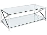 Beliani Couchtisch Glas transparent mit Edelstahlgestell Silber 60 x 120 cm Audet