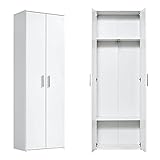 mokebo® Garderobenschrank 60cm Breite aus Holz 'Der Lange', Mehrzweckschrank o. Schuhschrank schmal & hoch in Weiß für den Flur, Schrank & Kleiner Kleiderschrank