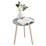 APICIZON Beistelltisch, Couchtisch rund Ø 42 cm, Höhe 51 cm, Sofatisch mit Beinen aus Massivholz, Skandinavischer Stil, Nachtisch Beistelltisch Holz für Wohnzimmer, Schlafzimmer, Natur/Grau
