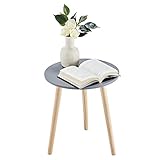 APICIZON Beistelltisch, Couchtisch rund Ø 42 cm, Höhe 51 cm, Sofatisch mit Beinen aus Massivholz, Skandinavischer Stil, Nachtisch Beistelltisch Holz für Wohnzimmer, Schlafzimmer, Natur/Grau