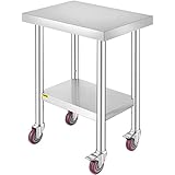 VEVOR Arbeitstisch 61 x 46 x 86 cm Edelstahl Catering Arbeitstisch 100 kg für Belastbarkeit Lebensmittel Zubereitungstisch Gewerbliche Arbeitstisch für Küche Bar Restaurantar 4 verstellbare Füße