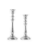 2er Set Kerzenständer Kerzenhalter Aluminium Silber Deko - Kerzenleuchter Modern für Stabkerzen - Tischdeko Hochzeit - Dekoration Wohnzimmer - H 25 und 31 cm