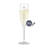 LUXENTU Sektgläser mit Gravur, 200 ml, 30er Set, Sektkelch mit Herzchen-Motiv gefüllt, Personalisierte Proseccogläser für die Hochzeit & Verlobung, Spülmaschinenfest