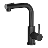 Wasserhahn Küche Schwarz, SEMANEY L Form Küchenarmatur mit Brause Ausziehbar Dual Modus, Hochdruck Einhebelmischer Mischbatterie Spültischarmatur Küche, 360° Swivel Edelstahl Armatur Küche