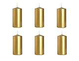 Stumpenkerzen Gold Metallic Säulenkerzen Blockkerzen, Durchmesser 5 cm, Höhe 10 cm, geruchsneutral, lange Brenndauer 20h, Set 6 Stück (1 Box)